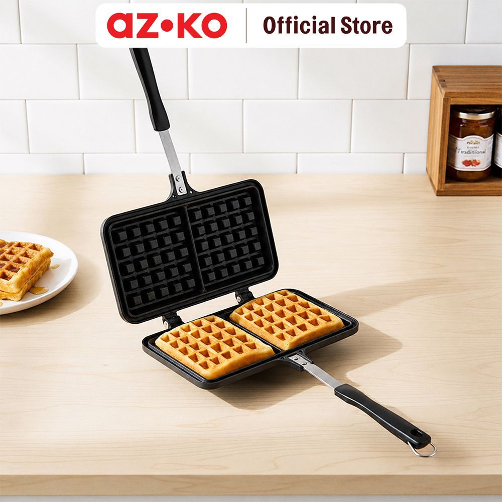 AZKO Culinart Cetakan Waffle Square Double Aluminium Die-Cast - Abu-Abu Cetakan Waffle Grill Waffle Pembuat Waffle - Gambar 2