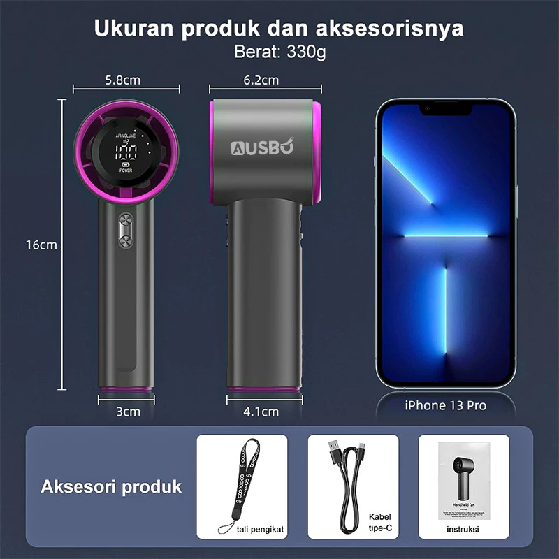 Kipas Angin Portable Strong Wind 100 Gear Speed Tampilan Digital LED Strong Wind pendinginan Desktop Fan - Gambar 2