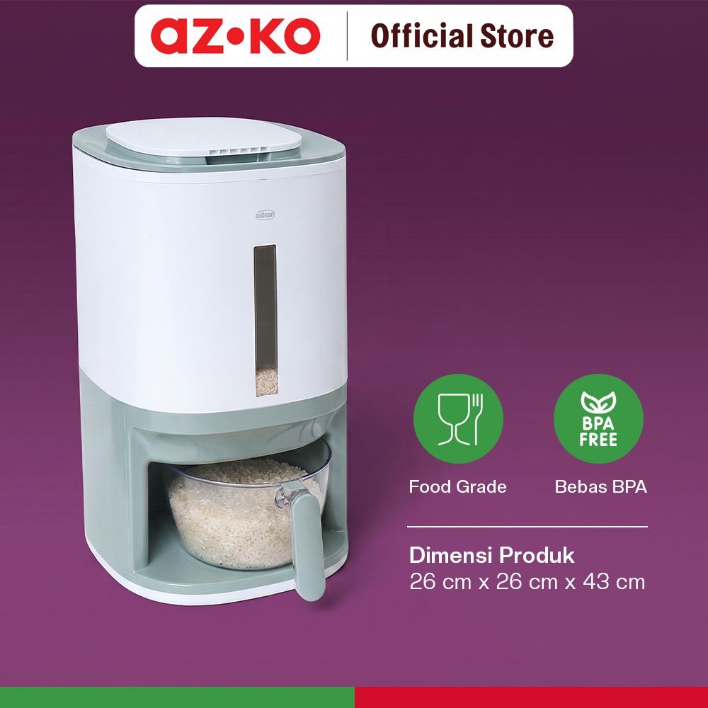 AZKO Culinart Tempat Beras Plastik Dengan Pengukur Dan Saringan 12 Kg - Putih Bin Beras Storage Rice Kontainer Gabah Rice Keeper - Gambar 4