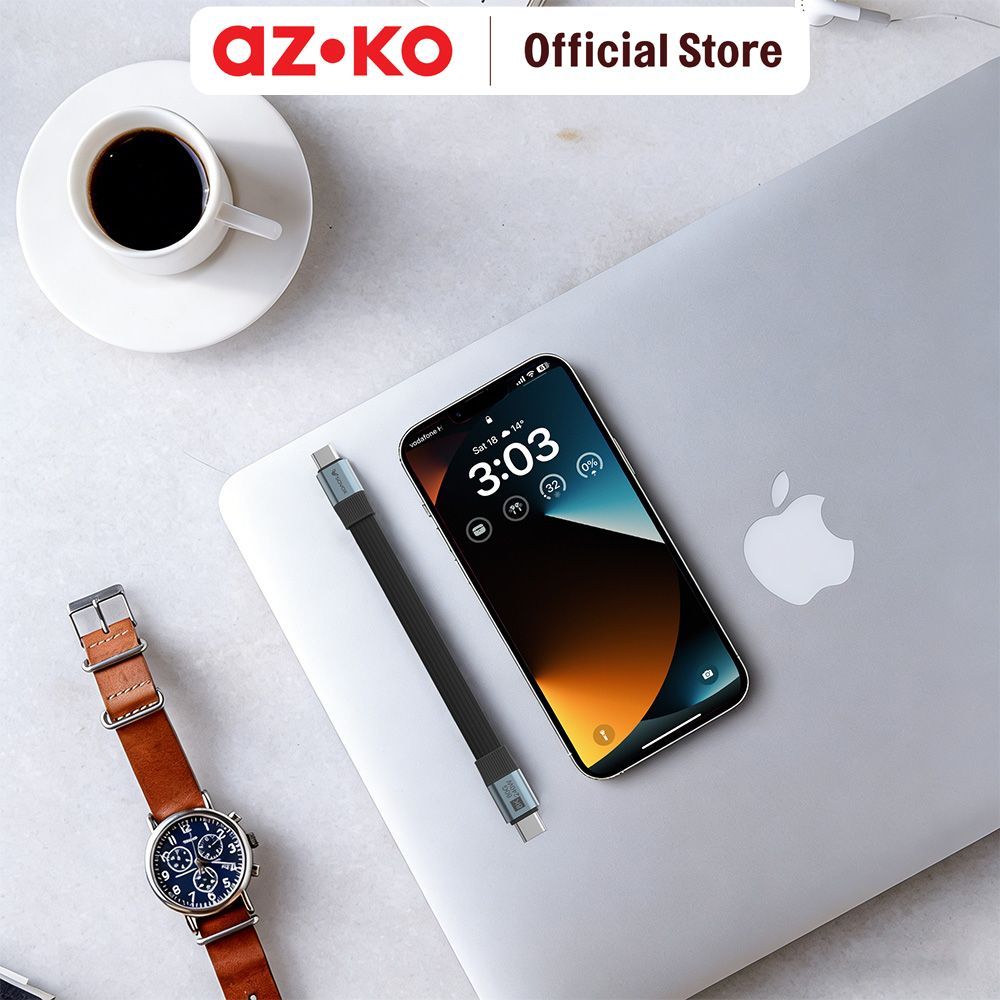 AZKO Sovox Kabel Charger Flat Type C to Type C 240 Watt 15 cm - Hitam Charging Cable Kabel Casan USB Charger Data Cable - Gambar 2