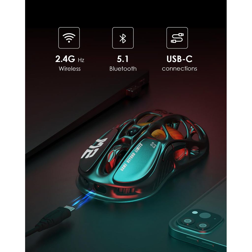 GravaStar Mercury M2 / M-2 Wireless Gaming Mouse Transparent Ergonomic Design - Gambar 3