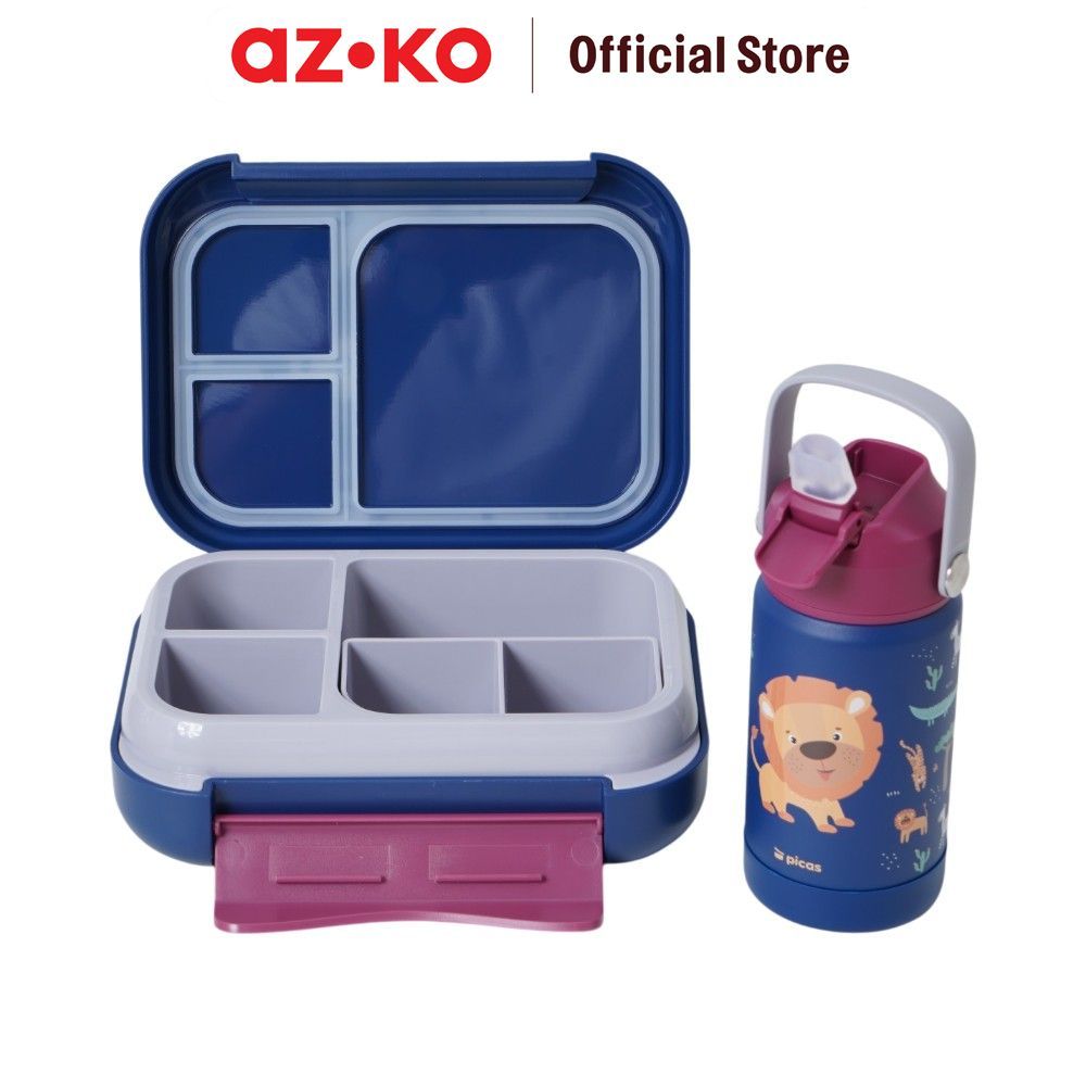 AZKO Picas Critter Kotak Makan Dengan Botol Vacuum Flask Set 3 pcs Bento Box Meal Container Tempat Bekal Lunch Box Kotak Bekal - Gambar 3