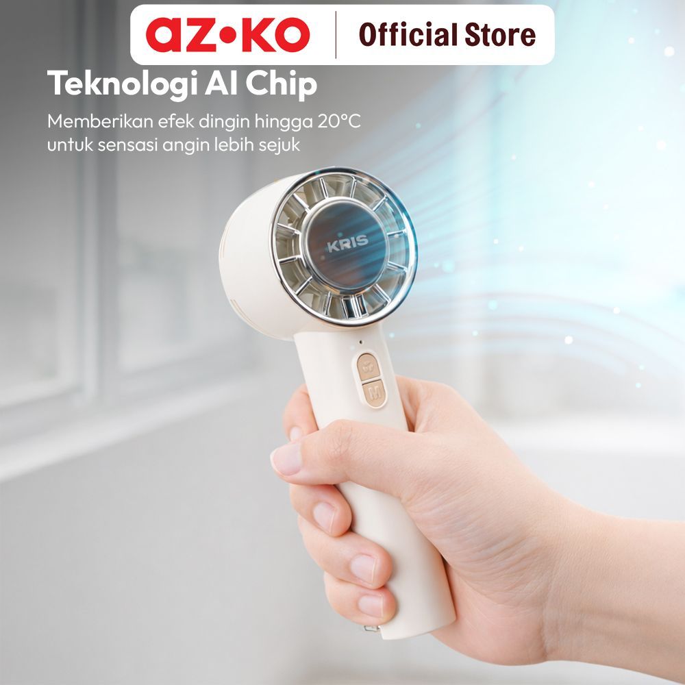 AZKO Kris Kipas Angin Portabel Rechargeable - Putih Kipas Tangan Handheld Fan Portable Cooling Fan Pendingin Genggam - Gambar 3