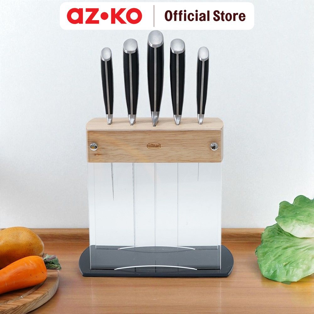 AZKO Culinart Set 6 Pcs Pisau Dengan Block Penyimpanan Transparan Knife Cooking Knife Set Piso Dan Holder Piso Perlengkapan Masak Kitchen Tools