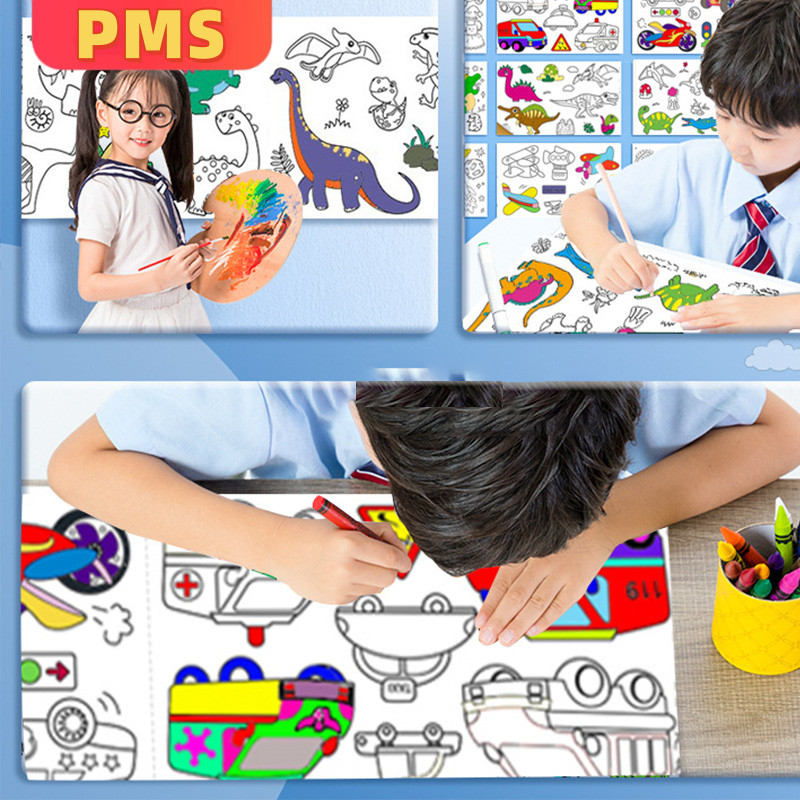 POPMAKER SHOP Kertas Mewarnai Gulung Besar Poster Coloring Sheet dan Graffiti Scroll Paper Media Menggambar untuk Anak Sekolah dan Projek Seni COD