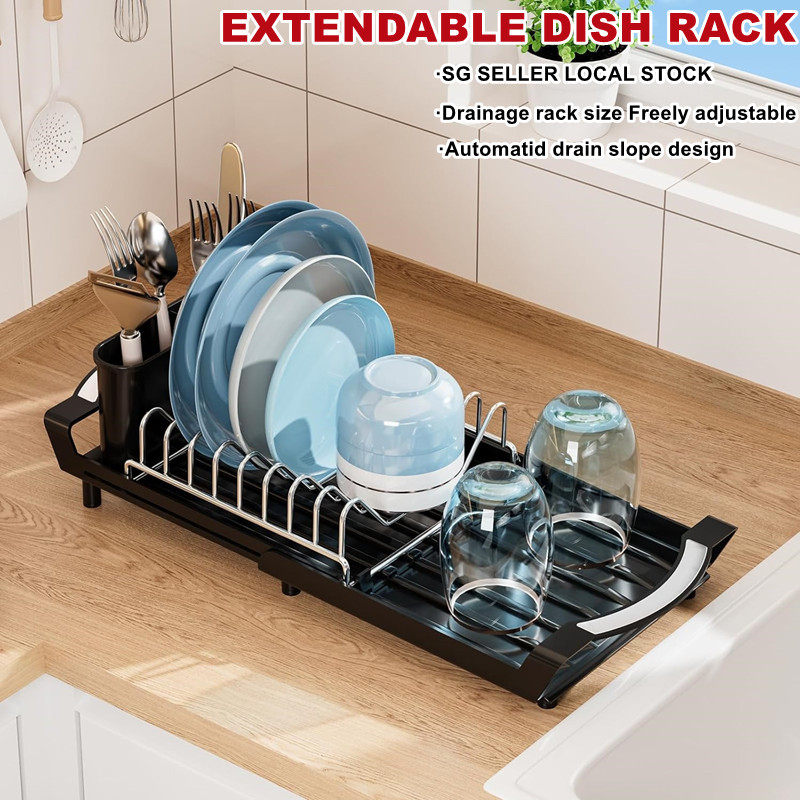 Small Dish Drying Rack with Extendable Tray Kitchen Dish Rack Drainer ...