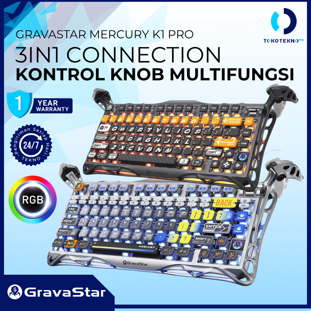 GravaStar Mercury K1 / K-1 Pro Wireless Mechanical Gaming Keyboard 75% Layout RGB Custom Keyboard Hot-Swappable Linear Switches Aluminum Alloy
