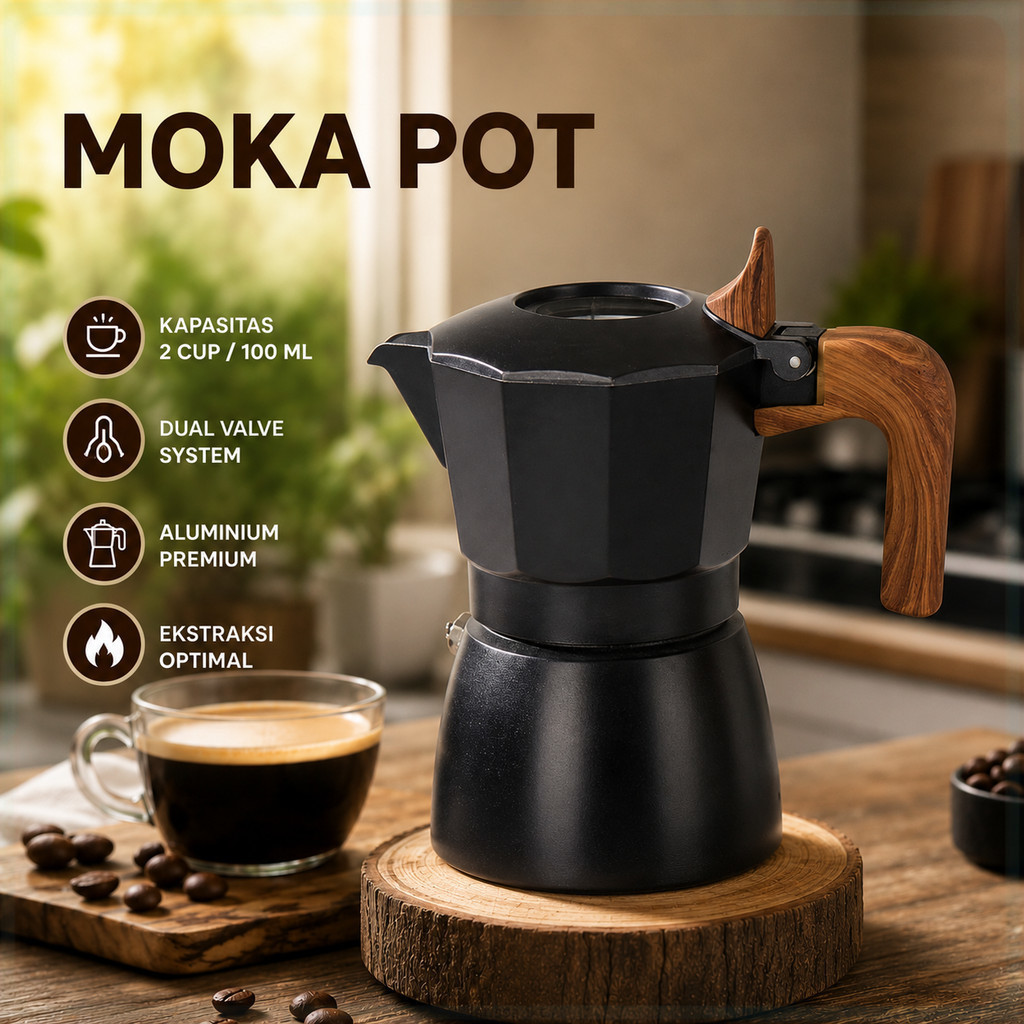 One Two Cups Moka Pot Teko Kopi Espresso Coffee Maker 2 Cup 100ml - L30
