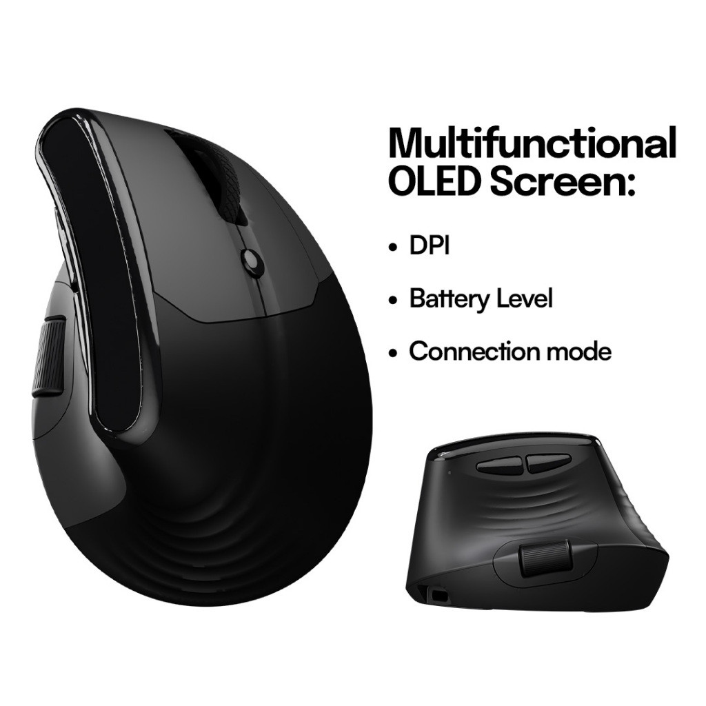Press Play Airkeys Vertical Ergonomic Mouse 3in1 Connection with LED Display M2 - Gambar 4