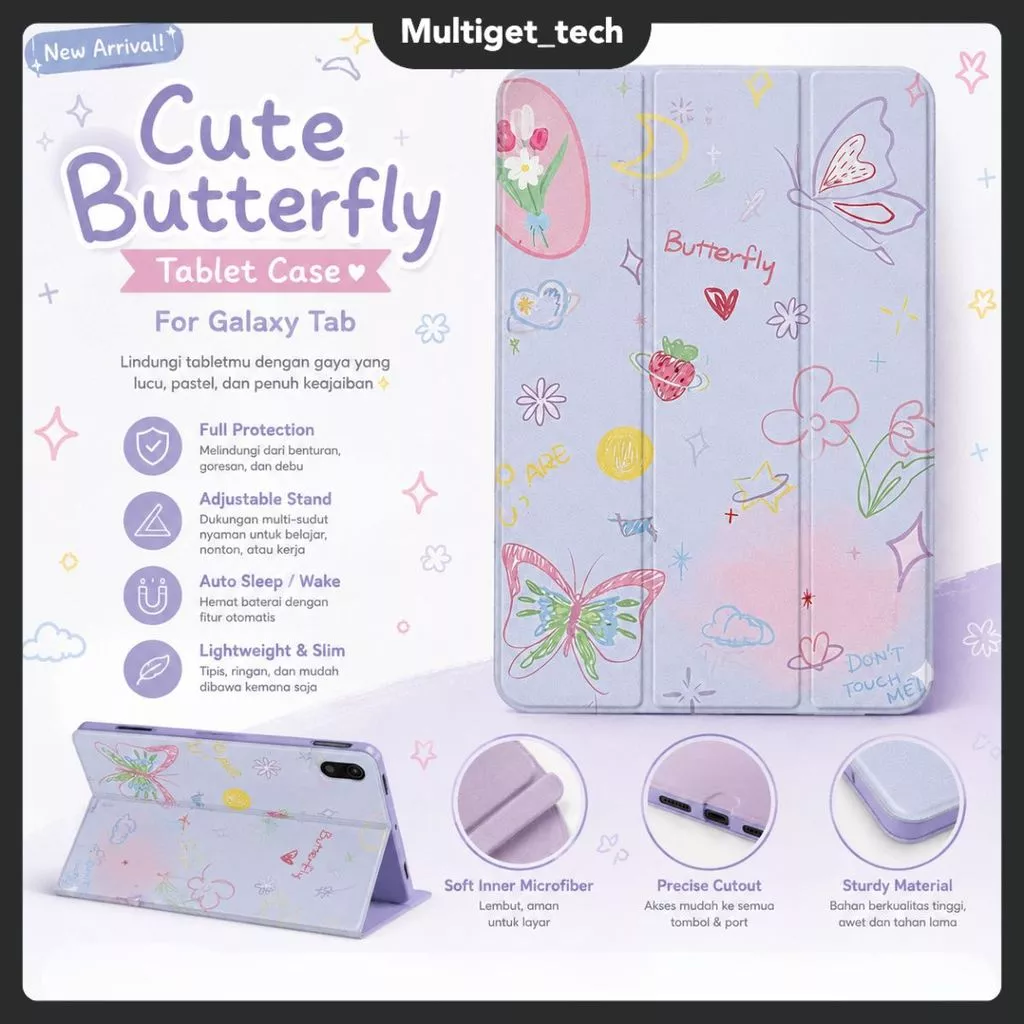 Case Butterfly Doodle For Samsung A11+ A9/A11 8.7" S10 Lite S9 FE S8 S7 S6 11" A7 LITE 8.7" Smart Cover Trifold Autolock