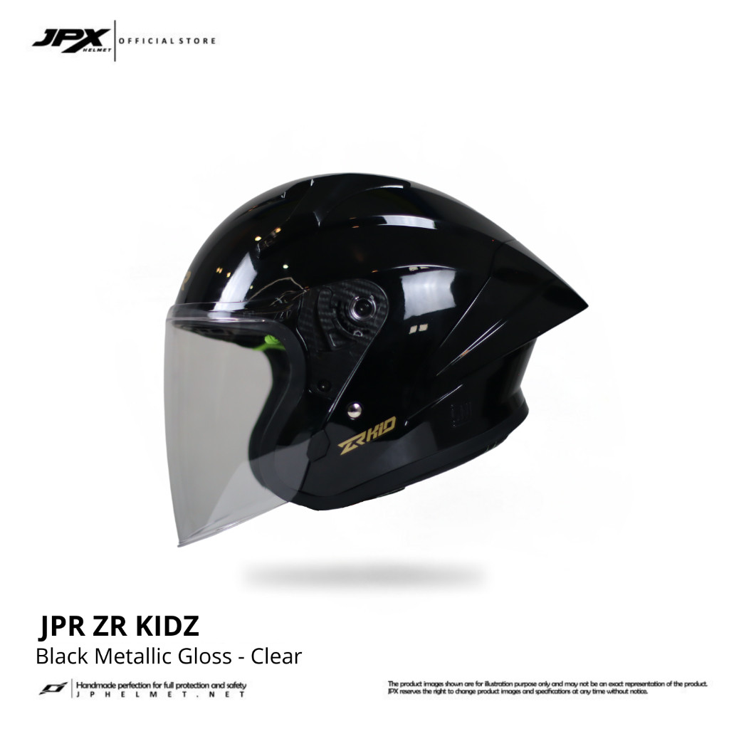 Helm Halfface JPR ZR Kidz Original Full ABS SNI - Black Metallic
