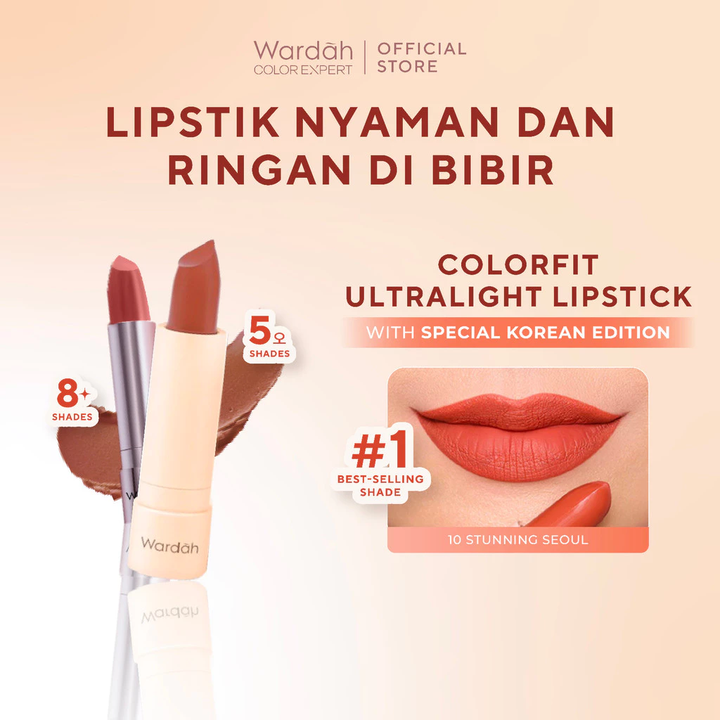 WARDAH Lipstik Colorfit Ultralight Matte Lipstick - Korean Limited Edition - Lipstik ala Korea - Lipstick Tahan Lama Hingga 8 Jam -Dilengkapi Vtamin E -Ringan dan Lembut di Bibir-Makeup-Lipstik Tahan Minyak 24 Jam-Lipstik Tasya-Lip Cream-Lip Matte-Makeup