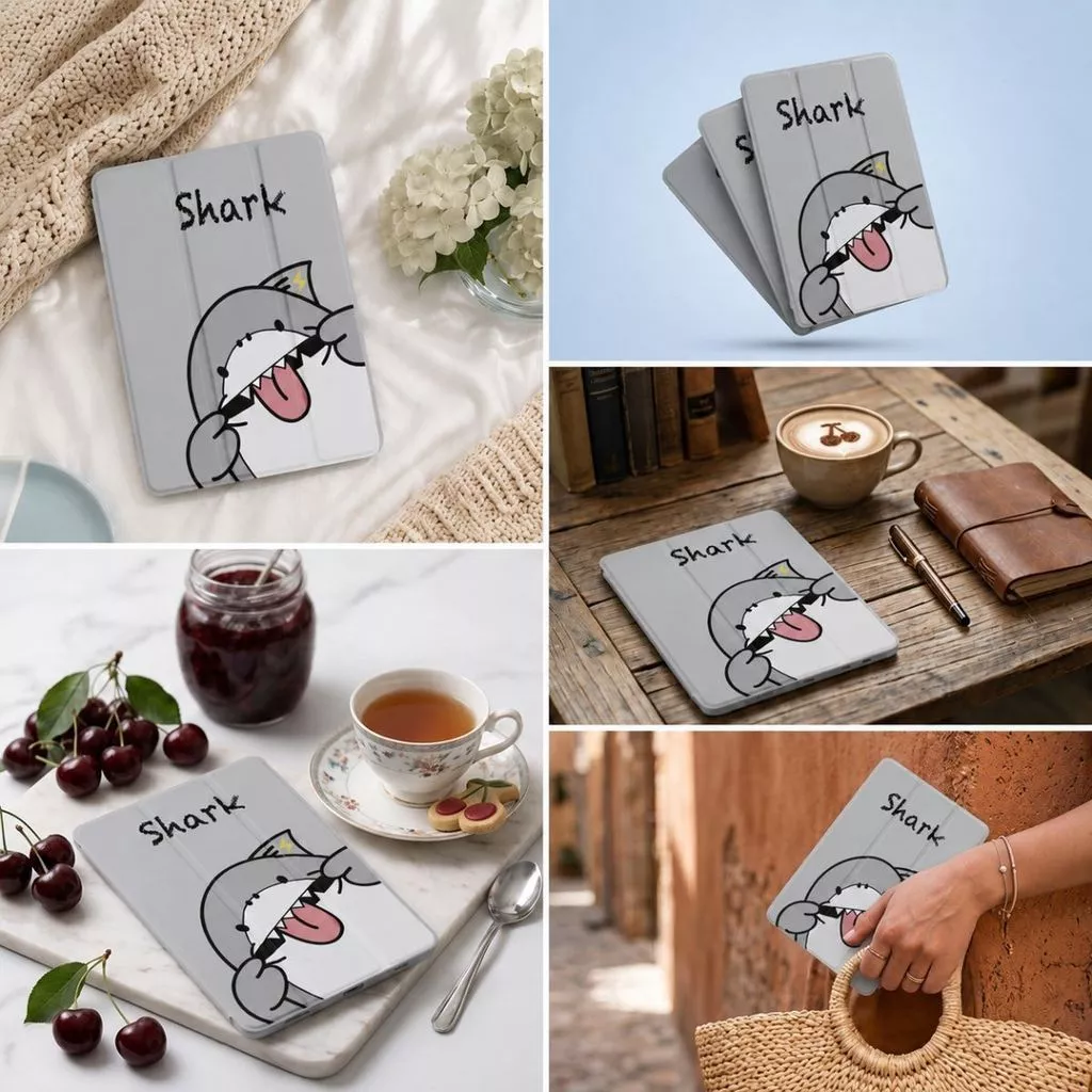 Flip Case iPad Gen 11th 10 Gen 9 8 7 10.2" / Pro 11"/ Mini 1 2 3 4 5 6 7 / Air 4 5 6 10.9" Aesthetic Pattren Baby Shark Cute TriFold Magnetic Stand Anti Scratch - Gambar 2