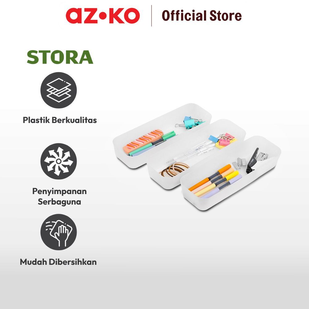 AZKO Stora Organizer Laci 26x8.5x4.5 cm Set 3 pcs Pembagi Laci Sekat Drawer Organizer Tray Laci - Gambar 3