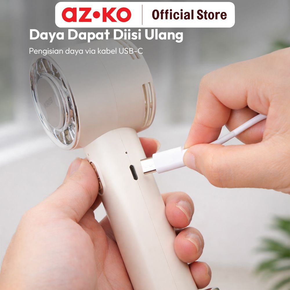 AZKO Kris Kipas Angin Portabel Rechargeable - Putih Kipas Tangan Handheld Fan Portable Cooling Fan Pendingin Genggam - Gambar 4