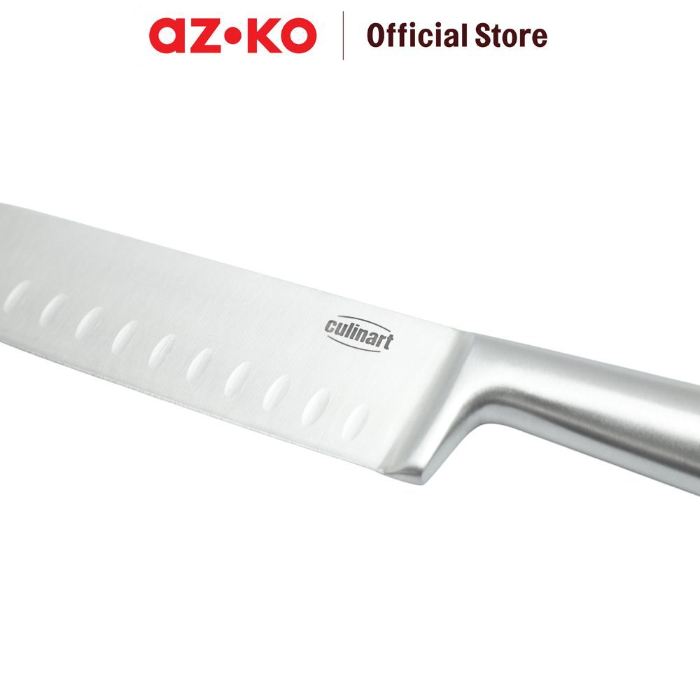 AZKO Culinart 7 inci Pisau Santoku Hollow - Silver Alat Pemotong Pisau Pengiris Pencincang Serbaguna Piso Tajam Peralatan Masak - Gambar 3