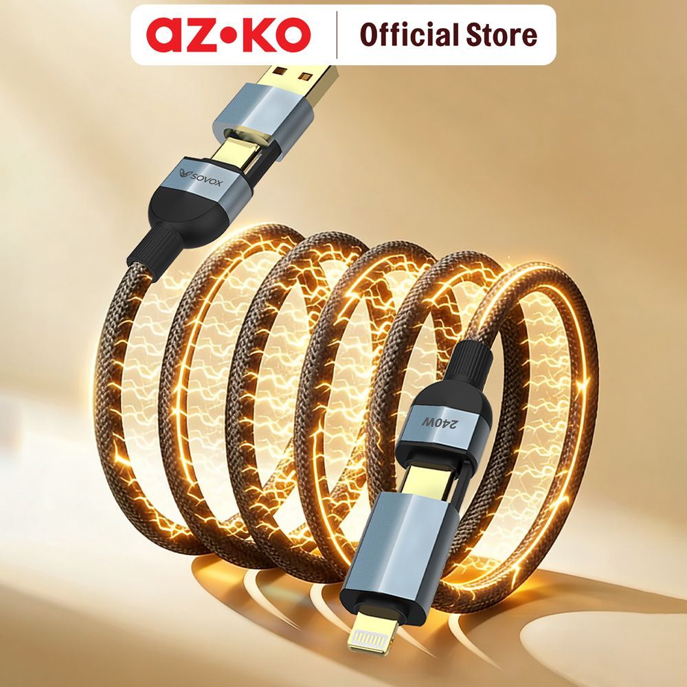 AZKO Sovox Kabel Charger 4in1 240 Watt 1.5 Meter - Hitam Charging Cable Kabel Casan USB Charger Data Cable - Gambar 3