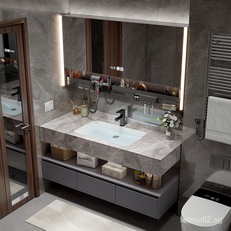 Sintered Stone Ceramic Seamless Integrated Basin Bathroom Cabinet Wash ...