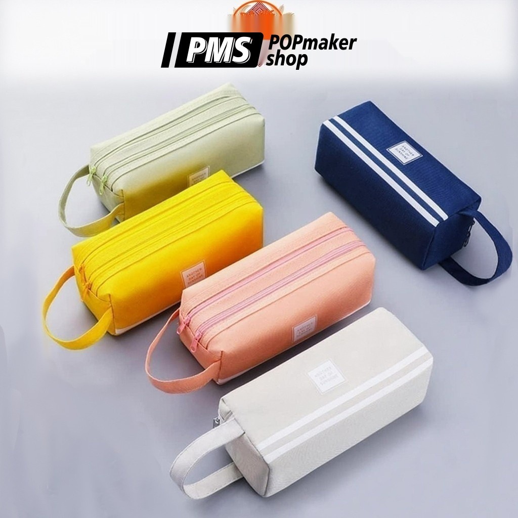 PoPmaker shop dompet alat tulis serbaguna kanvas anti air tahan sobek resleting halus modern untuk kuliah mahasiswa H561 COD