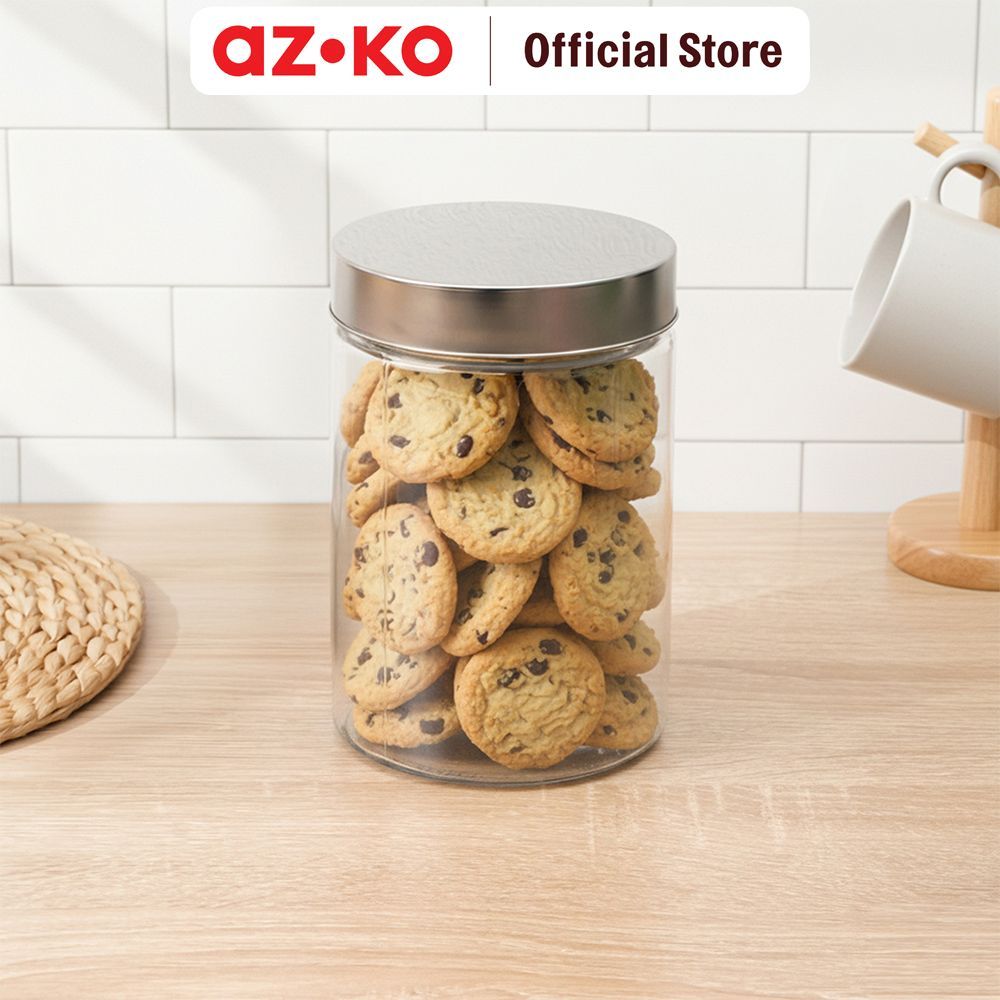 AZKO Culinart Stoples Kaca Round Transparan Toples Jar Food Container Setoples Wadah Penyimpanan Kedap Udara
