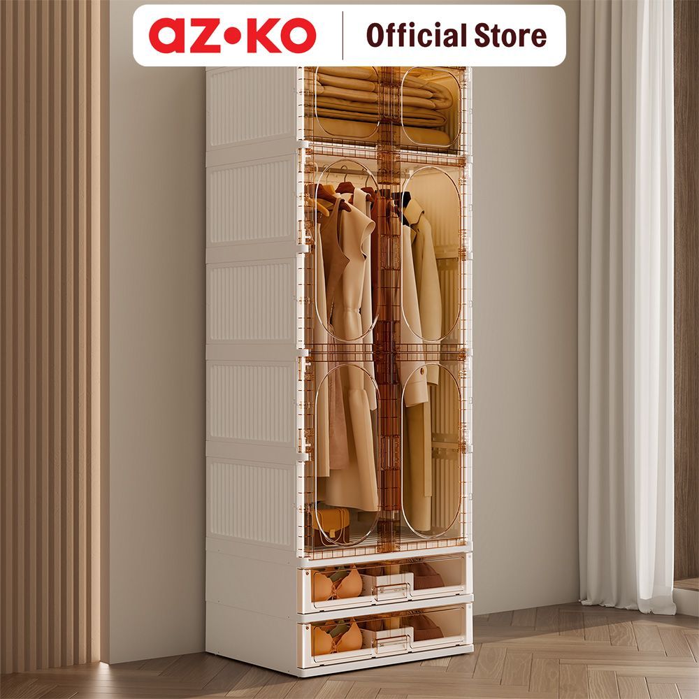 AZKO Stora Lemari Pakaian Lipat 2 Pintu Dengan Laci Transparan Lemari Baju Almari Baju Lemari Kamar Almari Minimalis Wardrobe