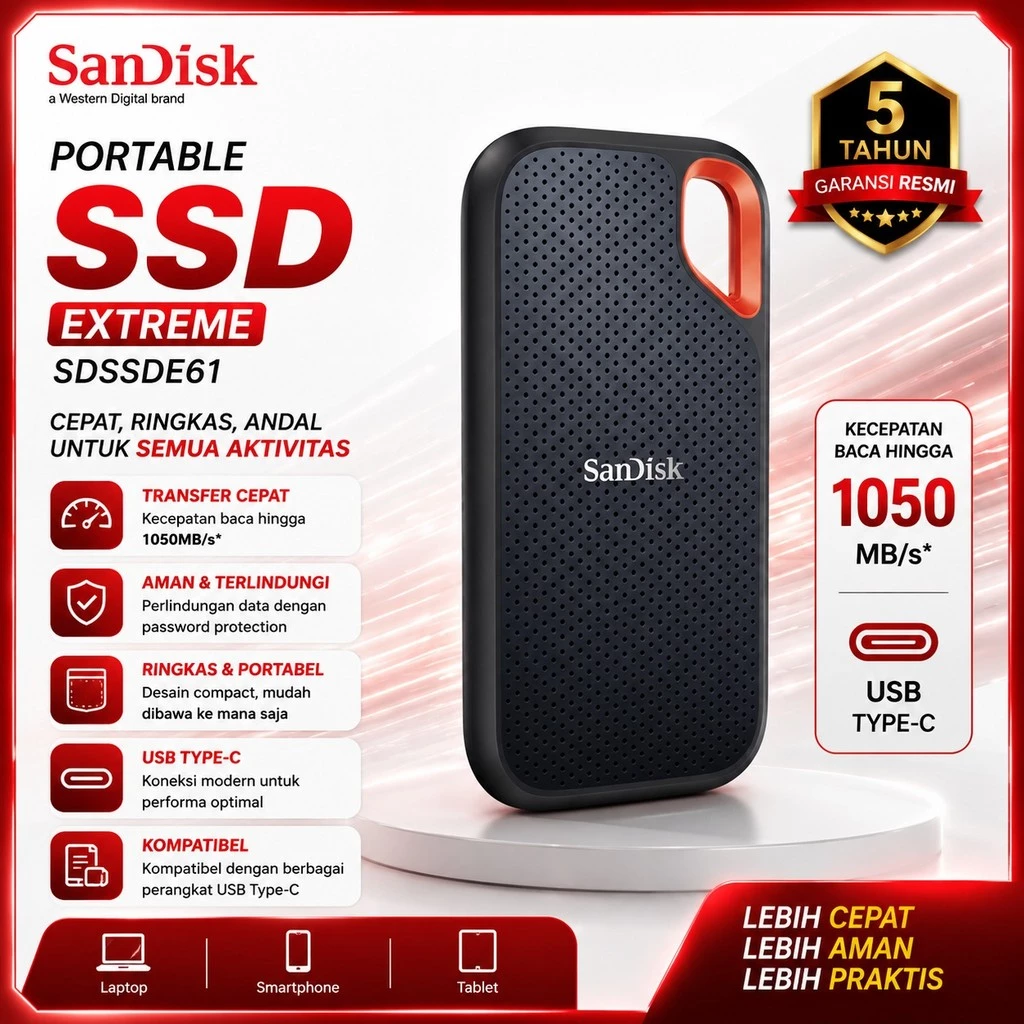 SANDISK Ssd Extreme Portable E61 1Tb Speed 1050Mbps