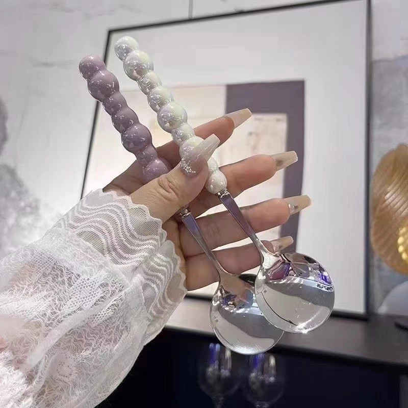 SENDOK MAKAN AESTETIK PREMIUM GAGANG MUTIARA STAINLESS - Gambar 4