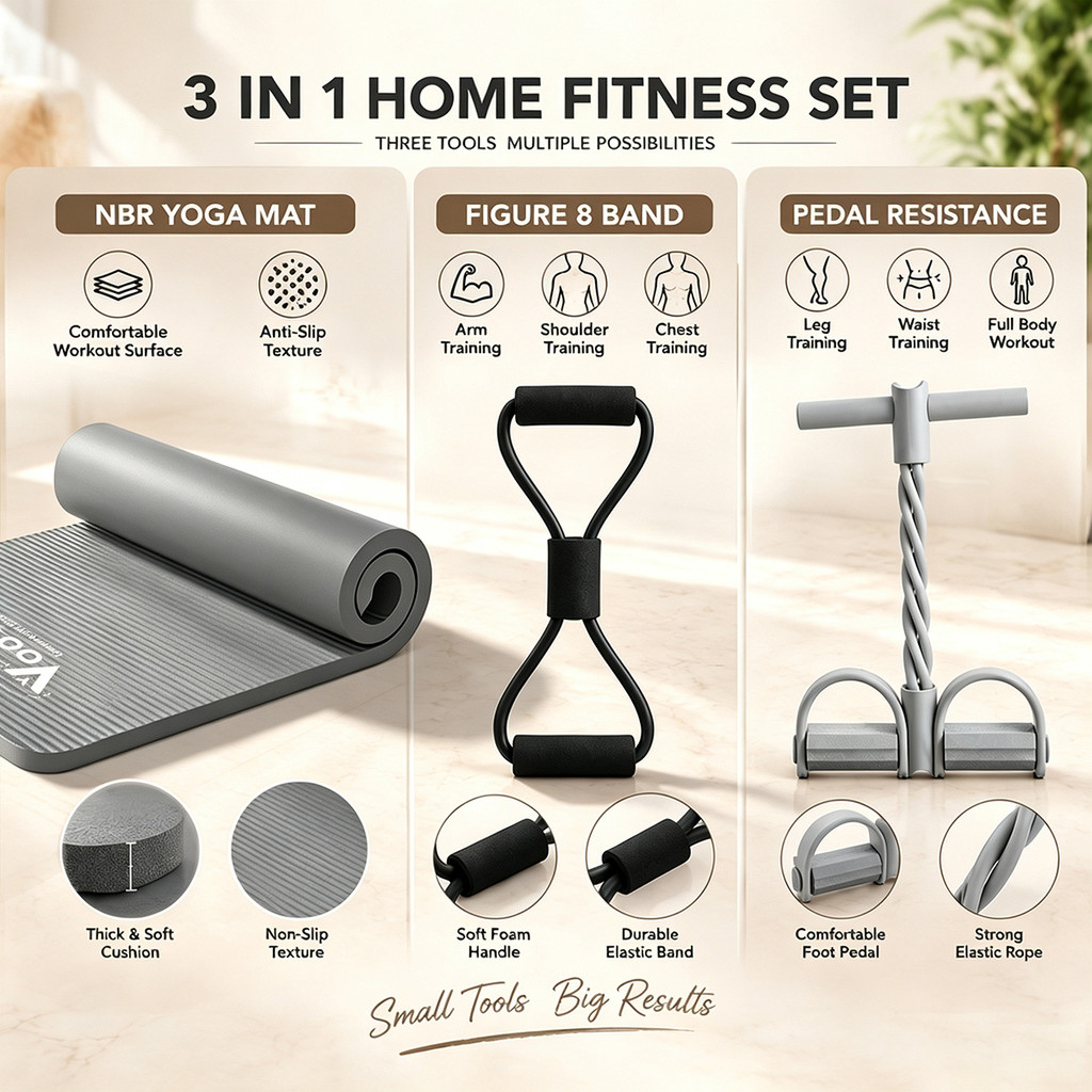 VOOVA Set Alat Yoga 3in1 / Paket Lengkap Set Olahraga / Matras dengan Tummy Trimmer dan Tali Yoga - Gambar 3