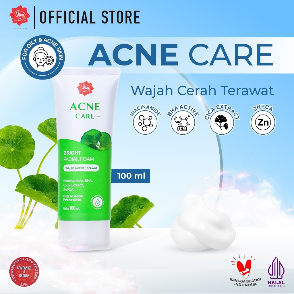 Viva BRIGHT Facial Foam Acne Care l Merah Jingga Official - Gambar 3