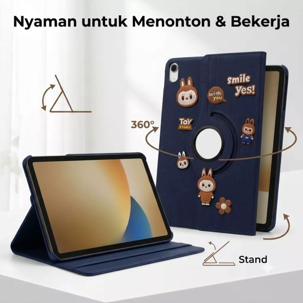 Leather 360° Rotate Case iPad Gen 11th Gen 10 10.9" Air 4/5/6 10.9" Pro 11" Cover 3D Sticker Labu bu Cute Full Protection Stand Casing - Gambar 2