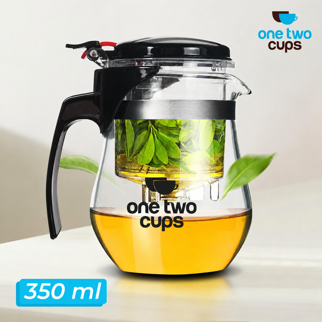 One Two Cups Teko Teh Kaca Borosilikat Saringan Tahan Panas Teapot 350ml - K1 -01