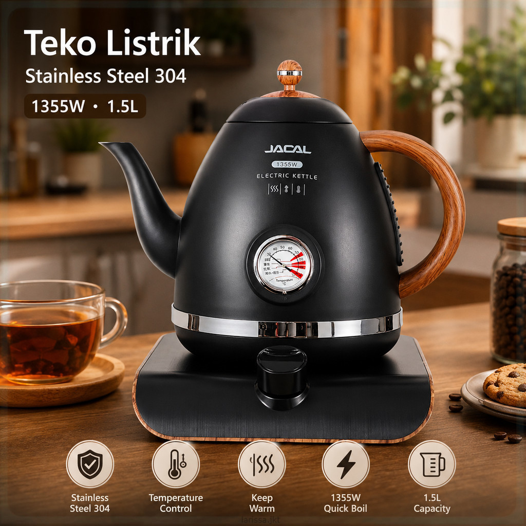 JACAL Teko Listrik Kopi Pemanas Air Temperature Control 1355W 1.5L - E18-5D