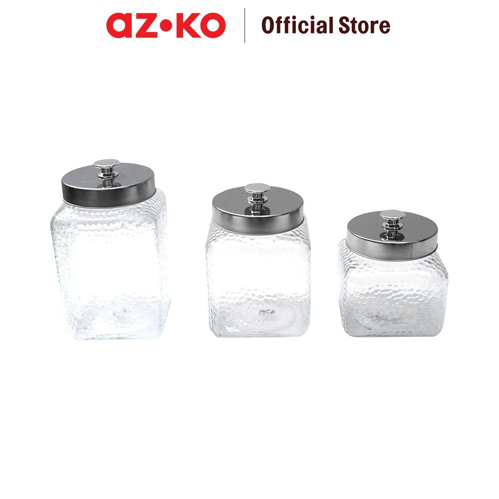 AZKO Culinart Stoples Kaca Set 3 pcs Transparan Toples Jar Food Container Setoples Wadah Penyimpanan Kedap Udara - Gambar 3