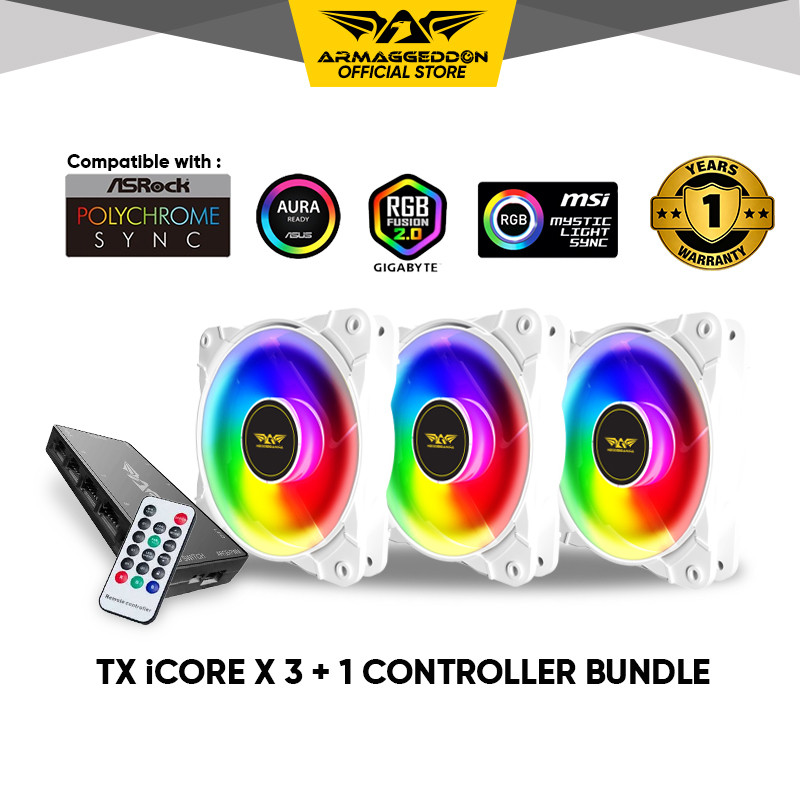 Armaggeddon Tessaraxx ARGB ICORE 12CM 14CM PC Cooling Fan 3 Unit Combo ...