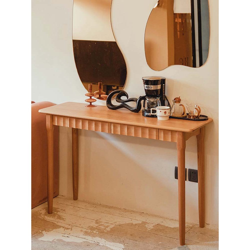 Solid Wood Long Narrow Table Back Wall Modern With Drawer Dresser One ...