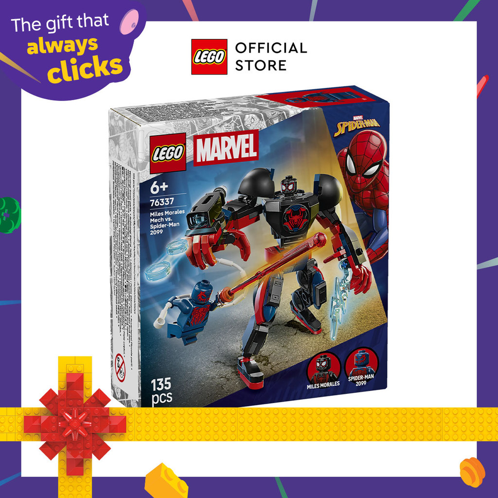 LEGO Super Heroes 76337 Miles Morales Mech vs. Spider-Man 2099 (135 Pieces), Building Block, Toys, Bricks