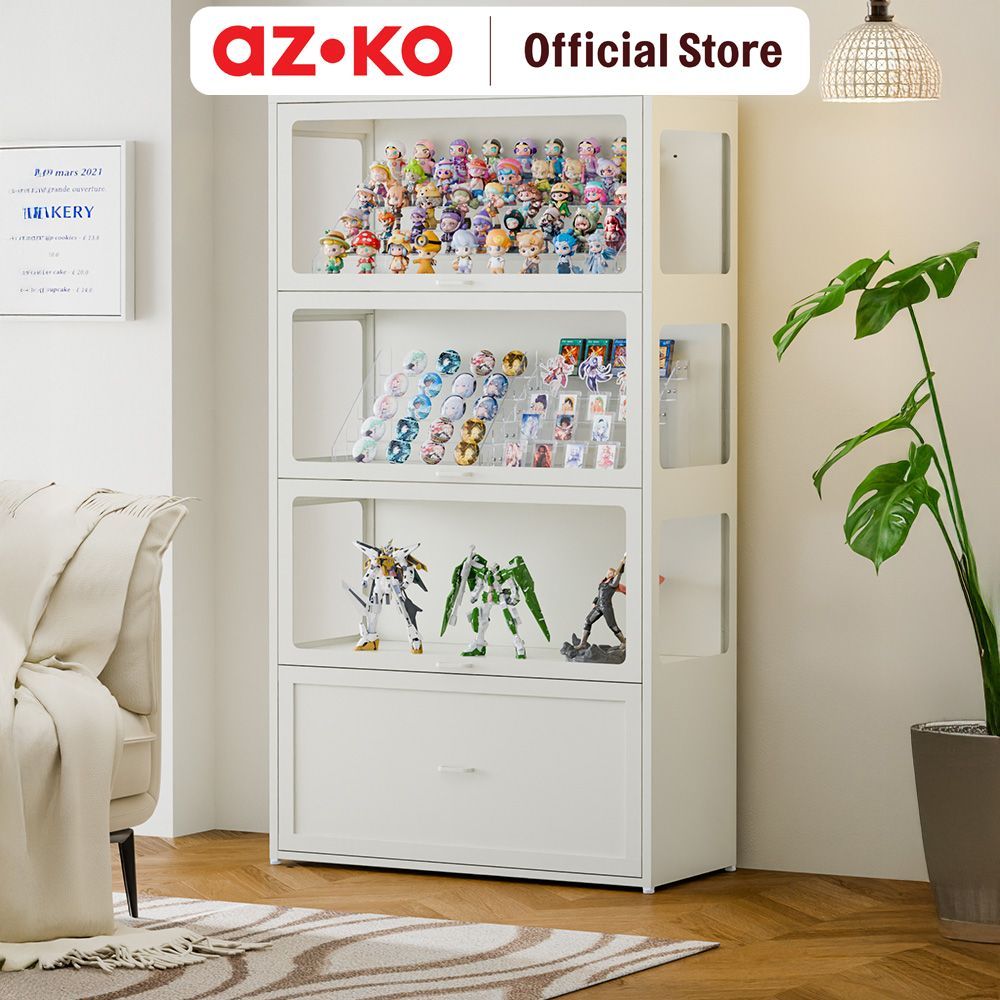 AZKO Stora Lemari Pajang 3 Tingkat Dengan Laci 80X35X144 cm - Putih Lemari Pajang Lemari Vitrin Display Cabinet Rak Pajangan Etalase Kabinet Display - Gambar 3