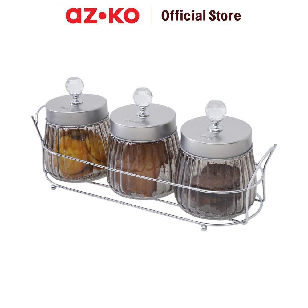 AZKO Culinart Stoples Kaca Dengan Tutup Crystal & Rak 480 ml Set 3 pcs Transparan Jar Kaca Wadah Kaca Kontainer Bening Toples Bening - Gambar 4