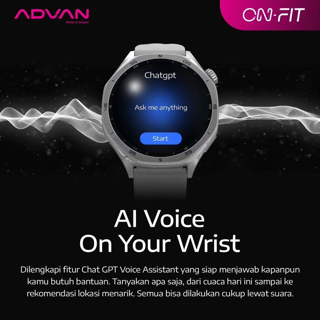 ADVAN Smartwatch On Fit / Jam Tangan Pintar 1.53" inch Display / AI Voice ChatGPT / Strava & Google Fit / 400mAh Battery / Bluetooth Call / IP68 Waterproof / 100+ Sports Mode / Baterai 7 Hari / Garansi Resmi 1 Tahun - Gambar 3