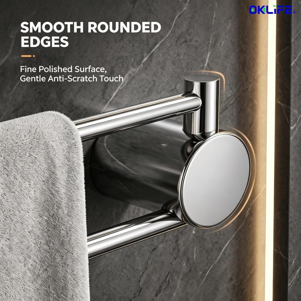 Wall Mount Double Towel Bar 180° Rotatable Swivel Stainless Steel Towel Rack for Bathroom Organizer view 6