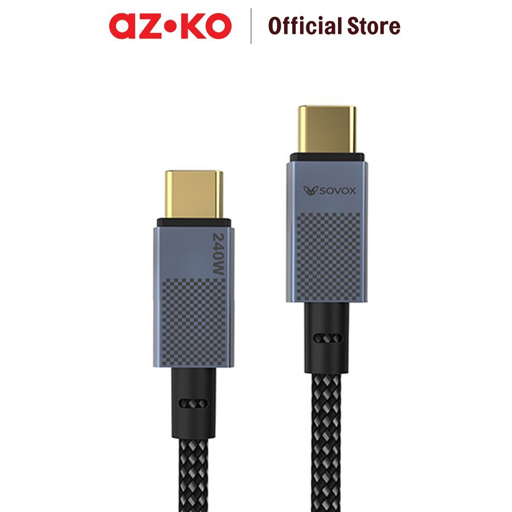AZKO Sovox Kabel Charger Type-C To Type-C 240 Watt 1.2 Meter - Hitam Fast Charging Kabel HP Braided Cable Aksesoris Gadget Pengisi Daya