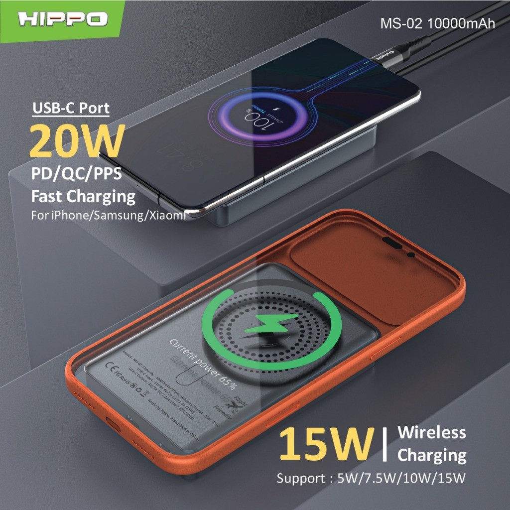 Hippo Powerbank MS-02 Wireless Magsafe Ultra Thin Fast Charging 15W PD20W - Gambar 2