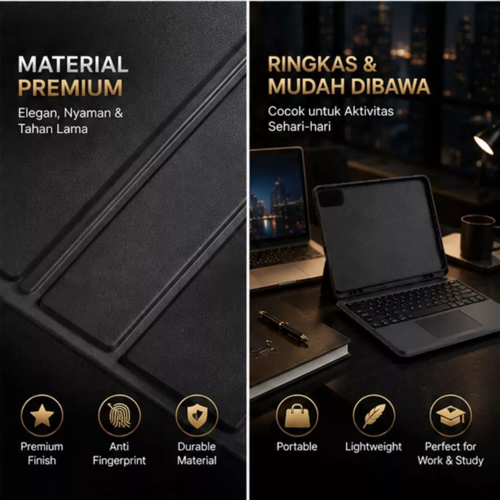 Keyboard Case Bluetooth Folio Tab Samsung Galaxy Tab A9+ / S9 / S10 / Plus + Touchpad Magnetik Flip Stand Cover - Gambar 4
