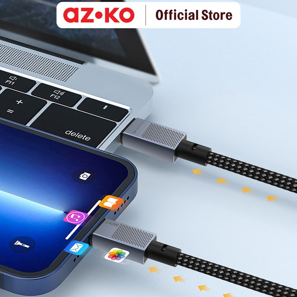 AZKO Sovox Kabel Charger Type-C To Type-C 240 Watt 1.2 Meter - Hitam Fast Charging Kabel HP Braided Cable Aksesoris Gadget Pengisi Daya - Gambar 2