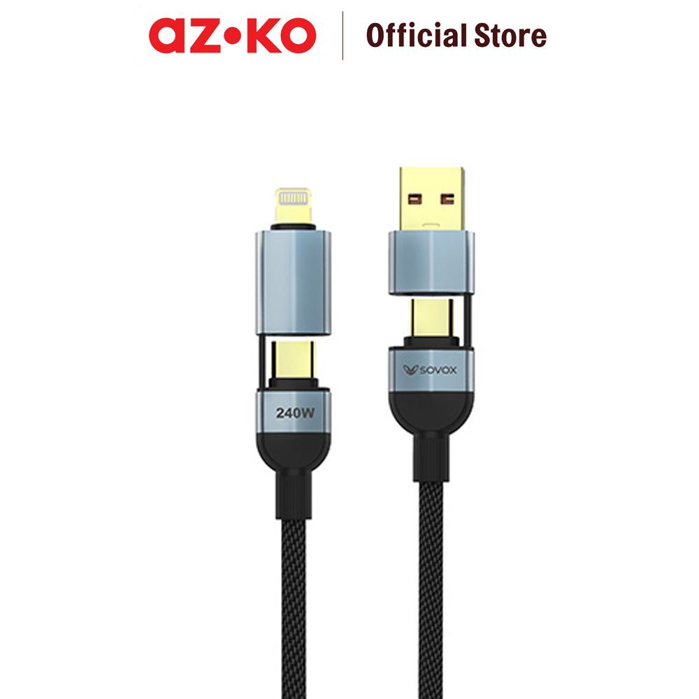 AZKO Sovox Kabel Charger 4in1 240 Watt 1.5 Meter - Hitam Charging Cable Kabel Casan USB Charger Data Cable