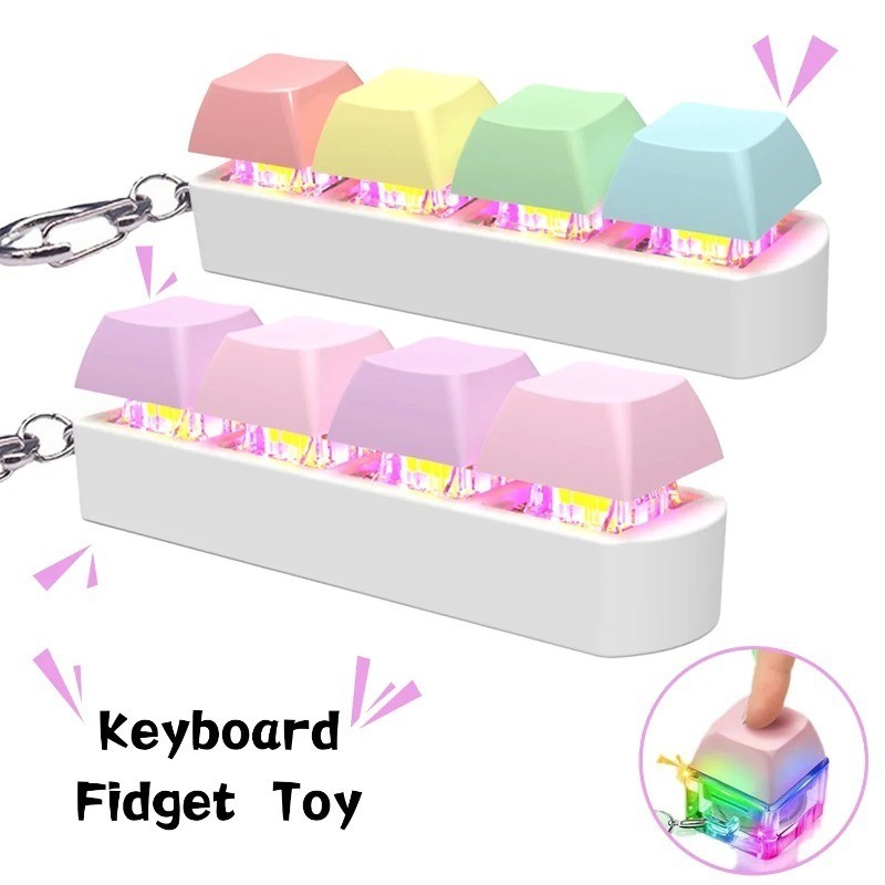 Keyboard Fidget Toy with LED Light Keyboard Fidget Keychain 9-in-1 ...