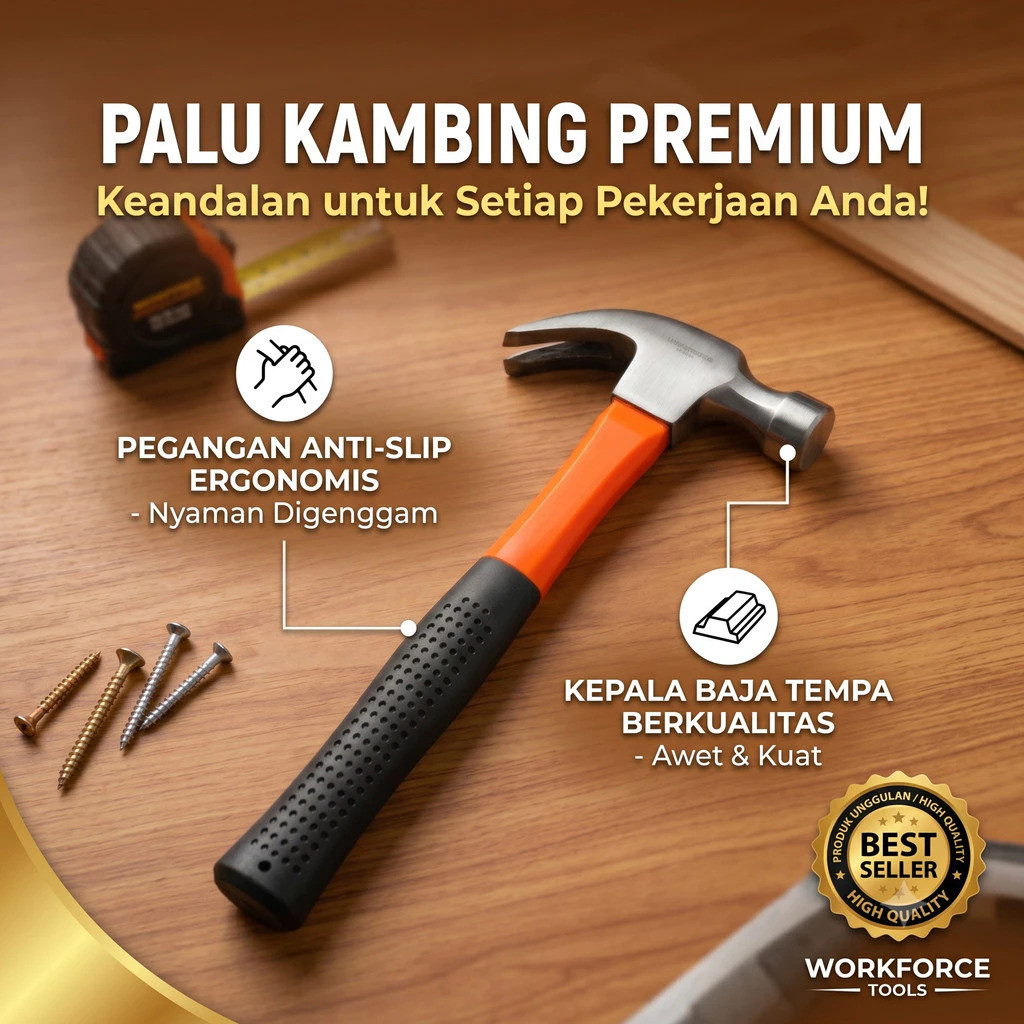 GAGANG PANJANG / PALU KAMBING BESI GAGANG KARET 8oz - Gambar 2
