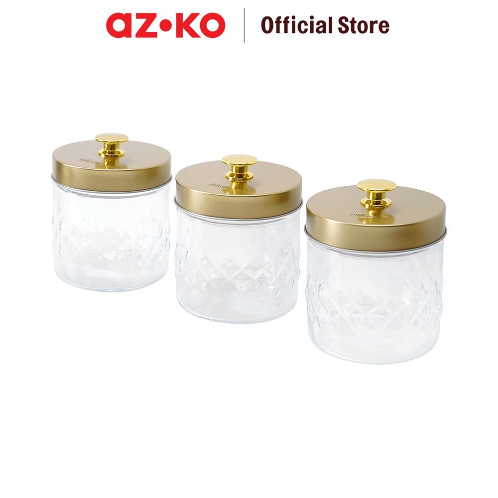 AZKO Culinart Artic Stoples Kaca 550 ml Set 3 pcs Transparan - Gold Toples Jar Food Container Setoples Wadah Penyimpanan Kedap Udara - Gambar 2