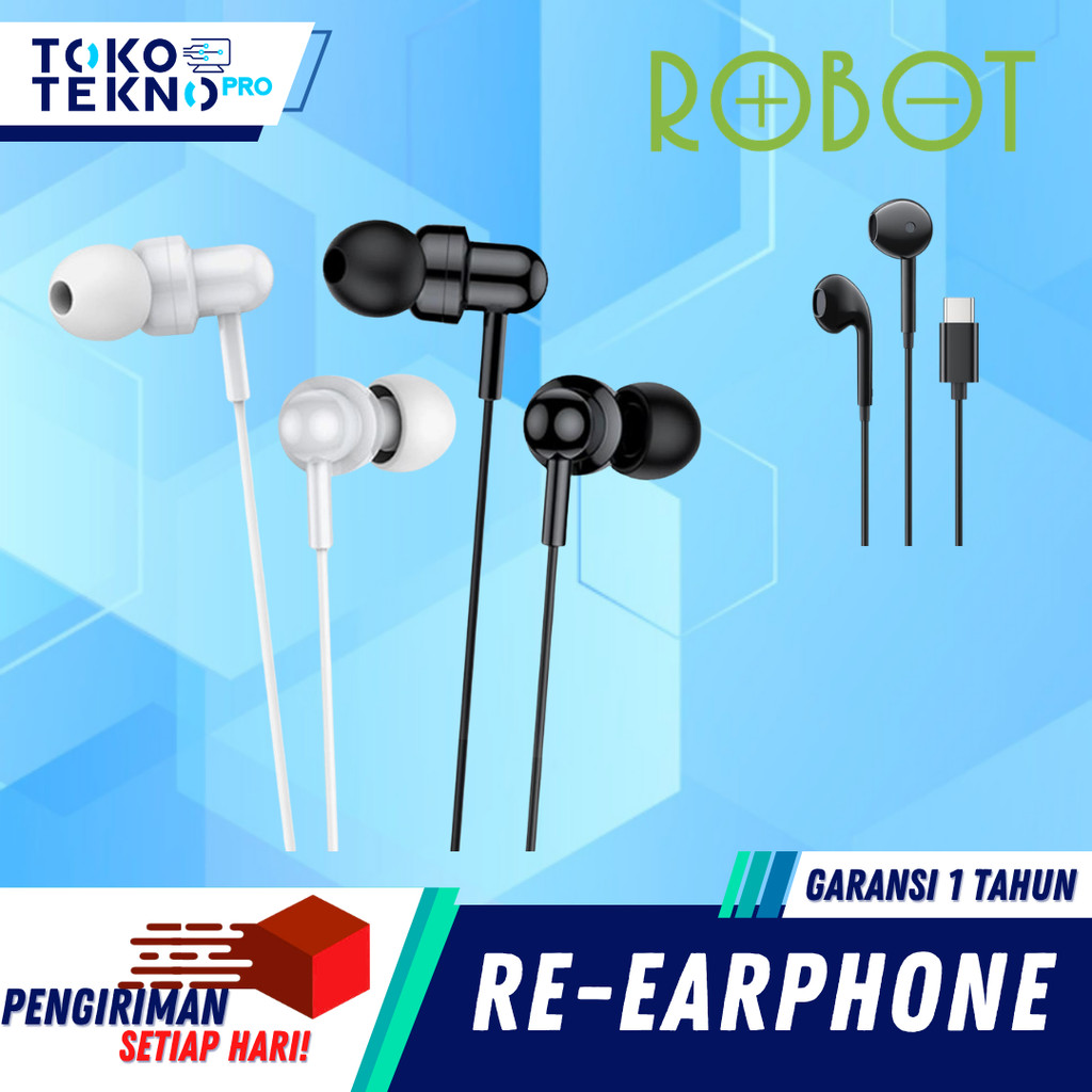 ROBOT Earphone REC 10E / RE 20E / RE 20 / RE 101S / Kabel In-Ear Kabel Type C / Jack 3.5mm Deep Bass Wired Earphone