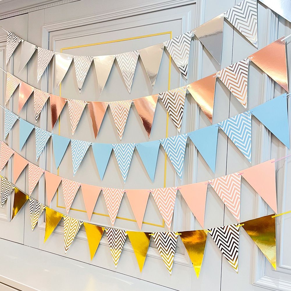 烫金三角旗 三角旗横幅 Gold Foil Triangle Banner Wave Pennant Birthday Party ...